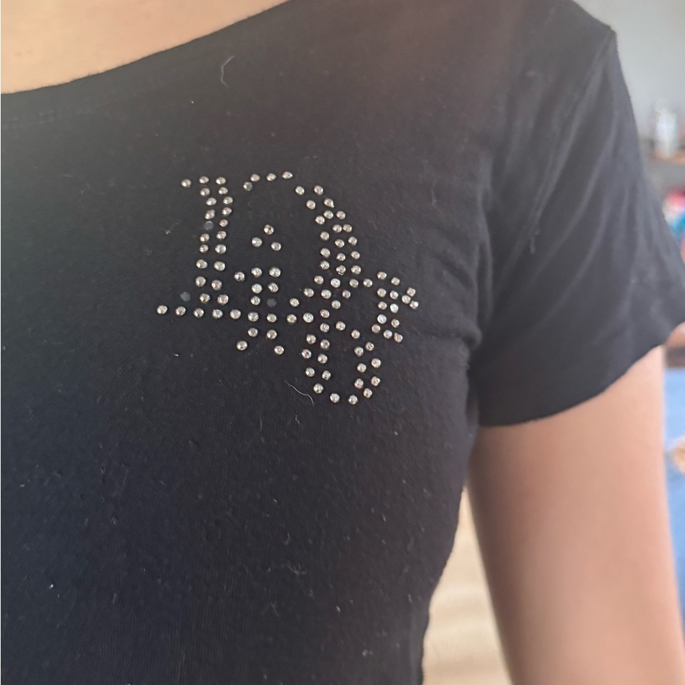Dior Black Rhinestone Embellished Tee